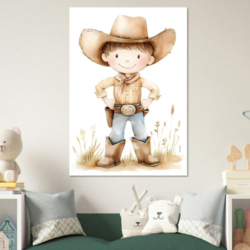 Artfulprints Poster Avontuurlijke cowboy   - 70x100 cm - Bruin