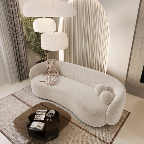 Sia Home - Rechte slaapbanken KATE - Zacht aanvoelende geweven stof - Crème - 210cm