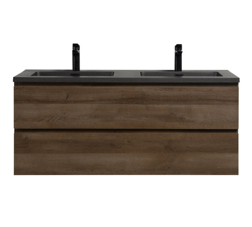 Badplaats Badkamermeubel Set Angela 120 cm – Bruin Eiken – Badmeubel met Zwarte Wastafel