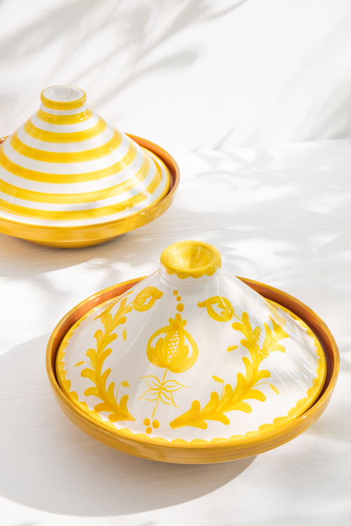 J-Line tajine Granada Stripes - keramiek - wit/geel
