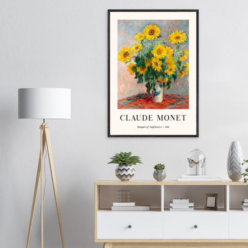Artfulprints Poster met Lijst Claude Monet - Bouquet of sunflowers   - 50x70 cm - Geel