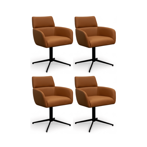 Furnhouse eetkamerstoelen armleuning Marco - Cognacbruin - Leer - Set van 4