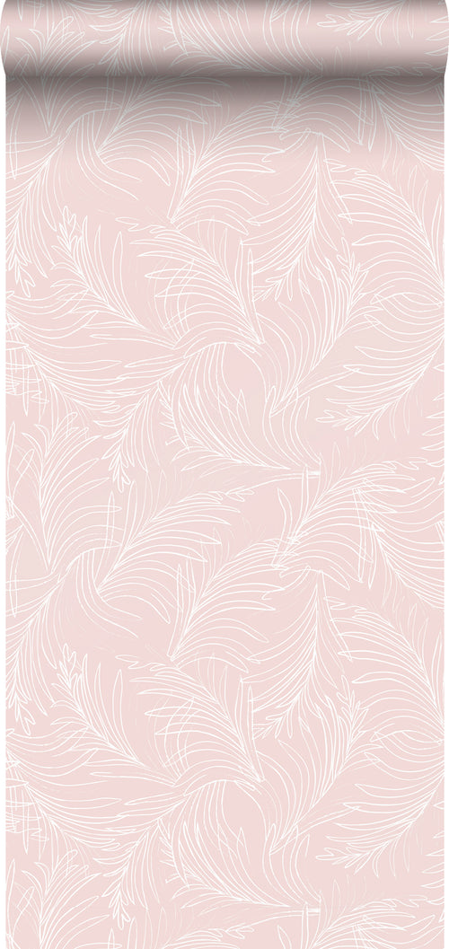 Sanders & Sanders behang veren roze en wit - 53 cm x 10 m - 640368