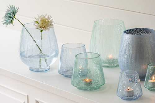 J-Line windlicht Conisch Craquelé - mat/blinkend blauw - small - 2 stuks