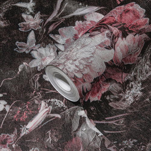 A.S. Création behang bloemen zwart, rood, roze, wit en zilver - 53 cm x 10.05 m - AS-388214 - vtwonen shop