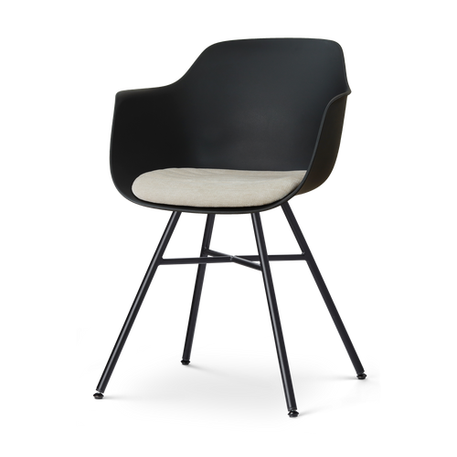 Nolon Noa-Liz eetkamerstoel zwart met naturelbeige zitkussen - zwart onderstel