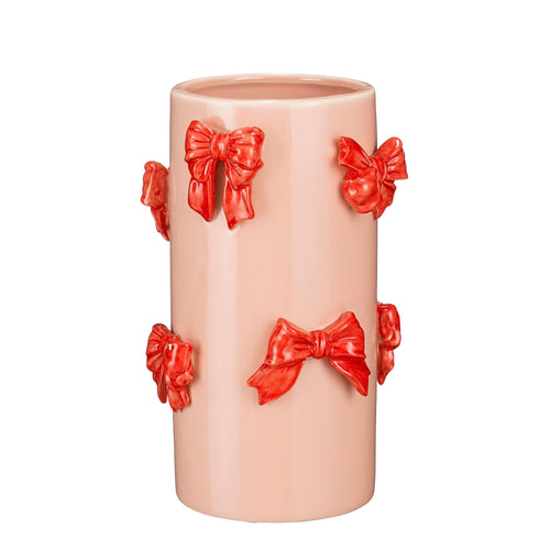 Mica Decorations Vaas met Strikjes - H26 x Ø17 cm - Dolomiet - Rood, Lichtroze - vtwonen shop