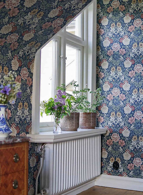 Borastapeter behang vintage bloemen in art nouveau stijl donkerblauw - 53 cm x 10.05 m - 660400 - vtwonen shop