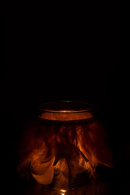 J-Line theelichthouder Veren - glas - lichtroze/transparant - large