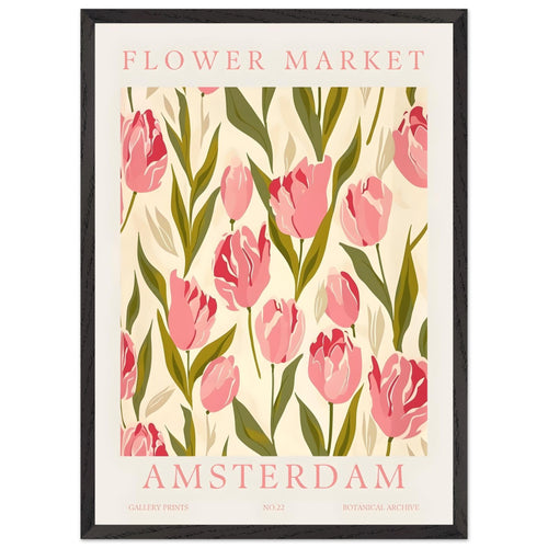 Artfulprints Poster met Lijst Flower market - Amsterdam IV   - 50x70 cm - Roze