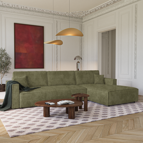 Premium Interiors - Rechthoekige hoekbank met slaapfunctie en opbergruimte  - corduroy olijfgroen 297cm