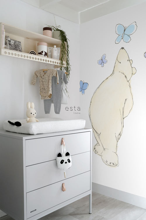 ESTAhome fotobehang een grote beer beige, blauw en paars - 139.5 x 270 cm - 157321 - vtwonen shop