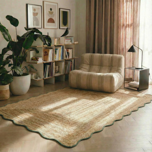 Mrcarpet Jute vloerkleed scallop wafelstructuur naturel/groen 160x230 cm - vtwonen shop