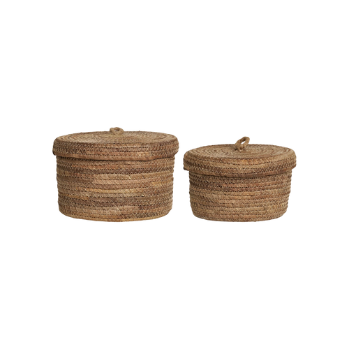 Artichok Tijl  Ronde Opbergmanden Met Deksel Set van 2 - Bruin