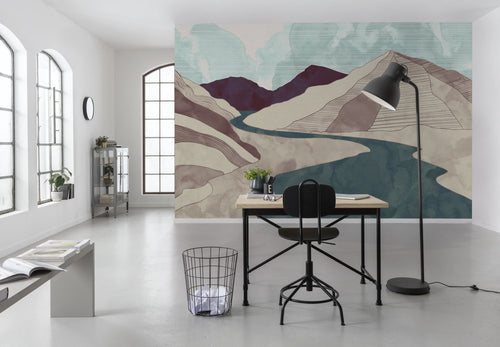 Sanders & Sanders fotobehang landschap bordeaux rood en blauwgroen - 400 x 280 cm - 612065
