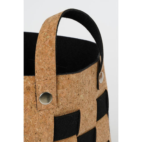 Mica Decorations Opbergmand - Set van 3 - L40 x B30 x H30 cm - Kurk/Vilt - Zwart