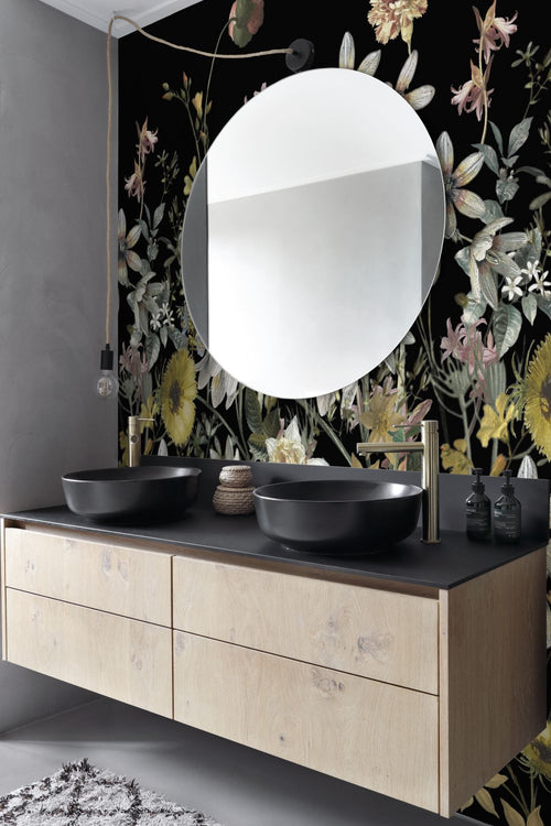 ESTAhome fotobehang veldbloemen multicolor op zwart - 150 x 279 cm - 159216 - vtwonen shop