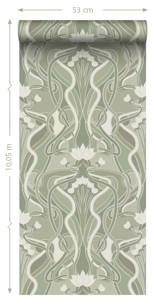 ESTAhome behang vintage bloemen in art nouveau stijl licht vergrijsd groen - 50 x 900 cm - 139897 - vtwonen shop