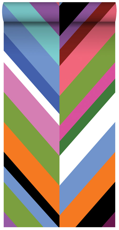 ESTAhome XXL behang zigzag motief groen, roze, paars en blauw - 50 x 900 cm - 158912