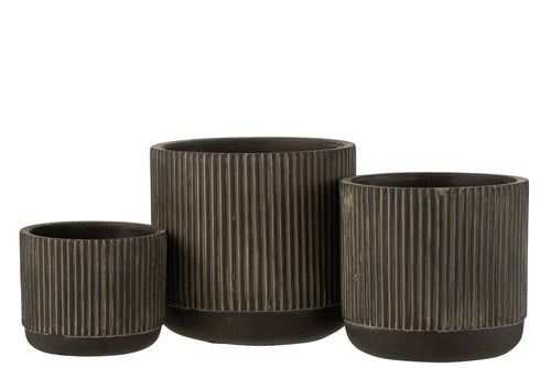 J-Line bloempot Lijn - keramiek - zwart/bruin - medium - 2 st. - Ø 14 cm