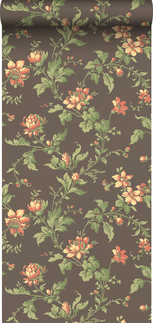 Borastapeter behang vintage bloemen bruin en groen - 53 cm x 10.05 m - 660055 - vtwonen shop