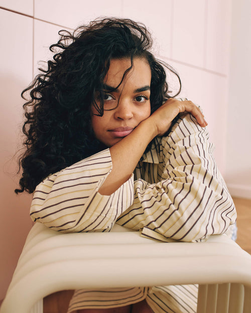 noo.ma Tala pyjamabroek dames - gestreept, 100% biologisch katoen, Yellow