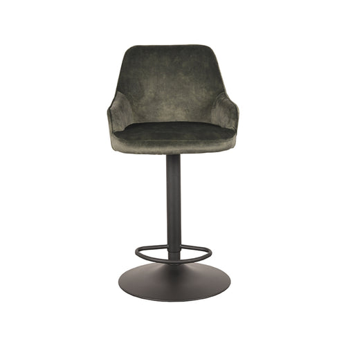 LABEL51 Barkruk Fender - Donkergroen Velvet - Zithoogte 64–84cm - vtwonen shop