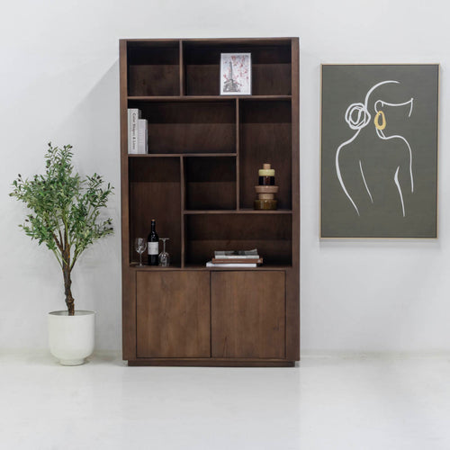 Giga Meubel Wandkast Finn - Donkerbruin Mangohout - 120x45x220cm