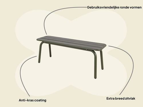MaximaVida metalen tuinbank Max 120 cm olijfgroen - zonder rugleuning