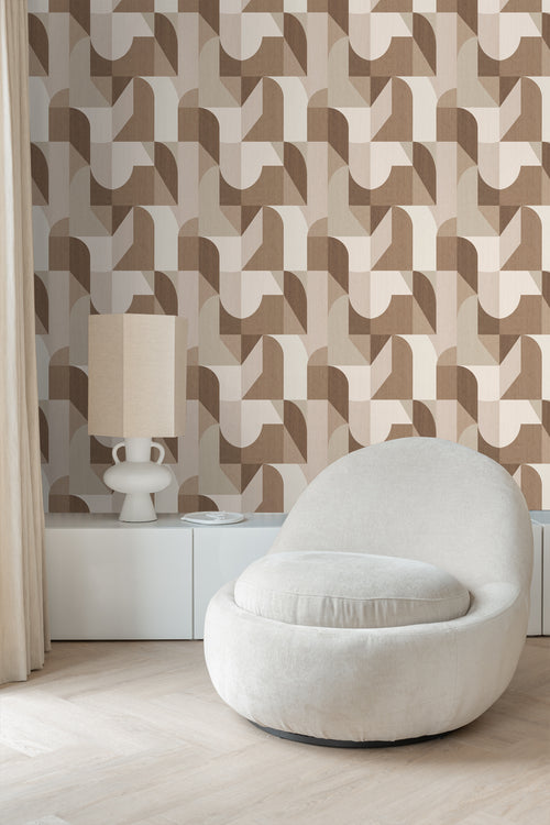 Origin Wallcoverings behang cirkels in Bauhaus stijl bruin en beige - 50 x 900 cm - 348028 - vtwonen shop