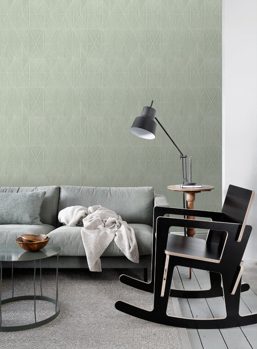 ESTAhome eco-texture vliesbehang origami motief celadon groen - 0,53 x 10,05 m - 148713 - vtwonen shop