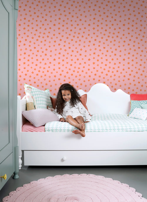 ESTAhome behang sterretjes roze en oranje - 50 x 900 cm - 131711