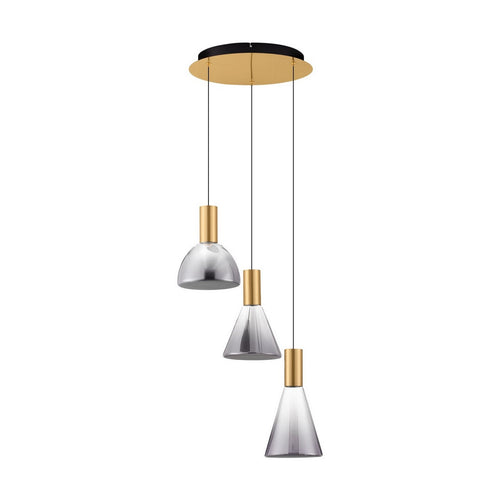 Nova Luce VOI Hanglamp met clusterdesign, rookkleurig messing en goudkleurige Triac dimbare LED 24W 720lm 3000K