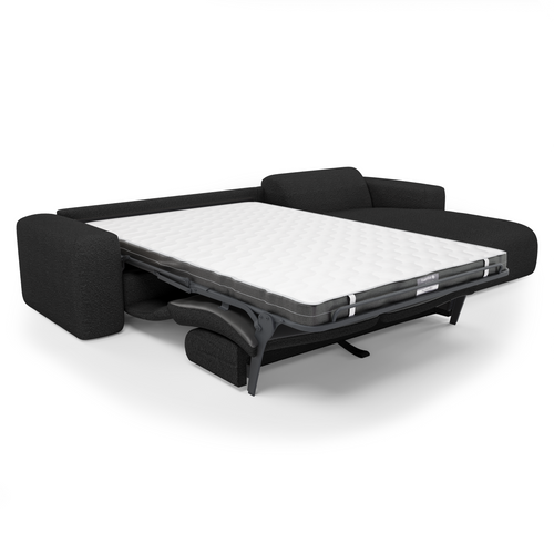 Sia Home - Rechthoekige hoekbank die als bed kan worden gebruikt MYRA - bouclé-stof donker antraciet 299cm