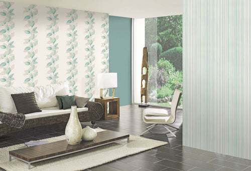A.S. Création behang bloemmotief wit, groen, grijs en blauw - 53 cm x 10.05 m - AS-378151