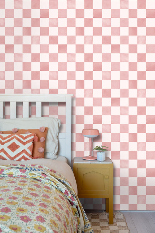 ESTAhome behang geblokt motief roze en wit - 50 x 900 cm - 131288 - vtwonen shop