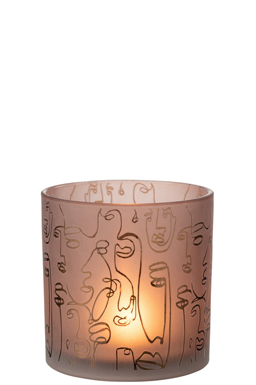 J-Line windlicht Happy Faces - glas - terracotta - large - vtwonen shop