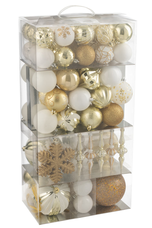 J-Line kerstbal - kunststof - wit/goud - doos van 80