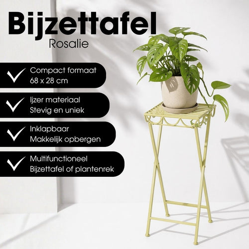 Mica Decorations Rosalie Planttafel voor Buiten - Plantenstandaard voor Kamerplanten 68 x 28cm - Inklapbaar - IJzer - Lichtgroen