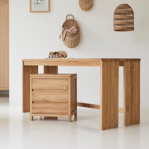 Tikamoon Kinderbureau van massief teak met opbergkastje - Naturel - vtwonen shop