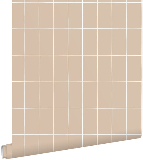 ESTAhome behang kleine tegeltjes donker beige - 50 x 900 cm - 131792