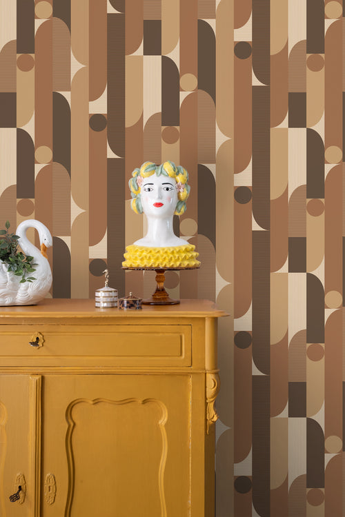 ESTAhome behang geometrische vormen bruin - 50 x 900 cm - 131063 - vtwonen shop