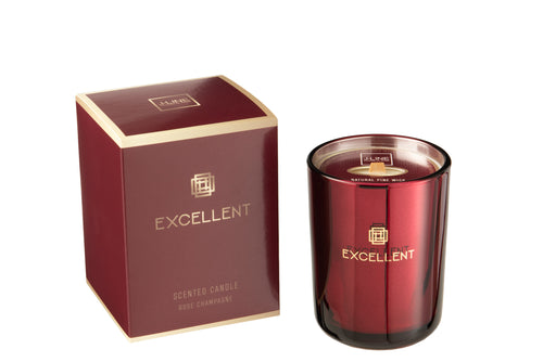 J-Line geurkaars Excellent - Rose Champagne - glas - rood - small - 50U