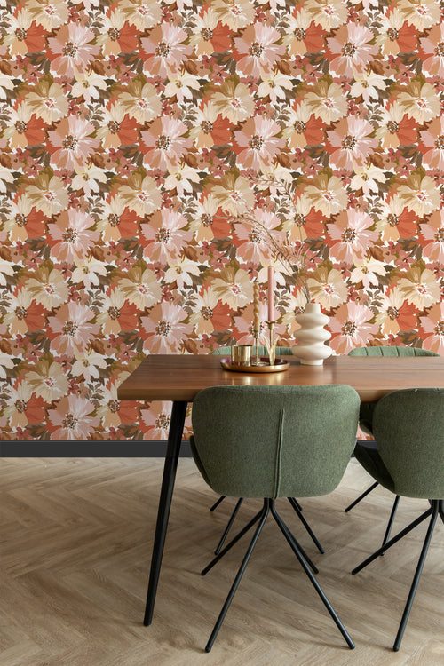 ESTAhome behang bloemen terracotta - 50 x 900 cm - 131265 - vtwonen shop