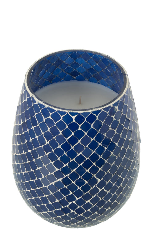 J-Line geurkaars Mia Mozaiek - Juniper Love - glas - blauw - medium - 120U