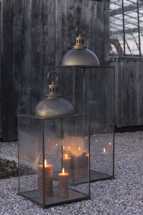 J-Line lantaarn Hagrid - glas/ijzer - brons - medium