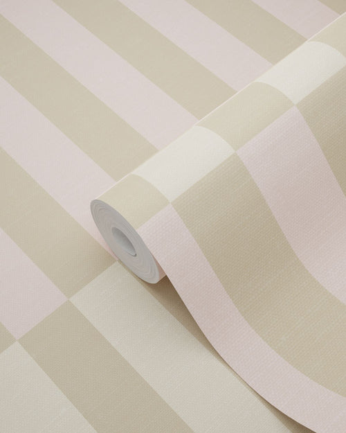 ESTAhome behang linnen-look strepen lichtgroen en licht roze - 50 x 900 cm - 132251