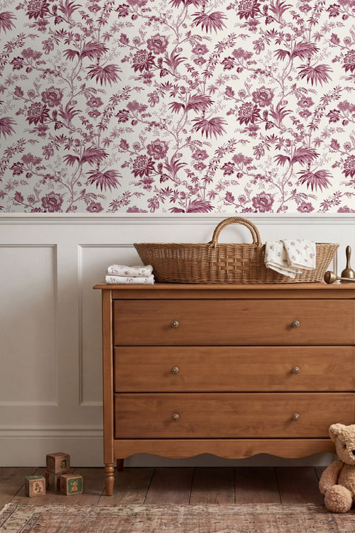 ESTAhome behang vintage bloemen bordeaux rood en wit - 50 x 900 cm - 132099