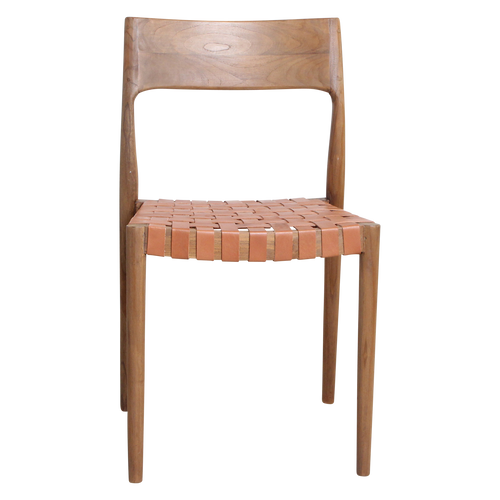 Raw materials eetkamerstoel Freya - bruin - teakhout & leer - 46x49x80 cm