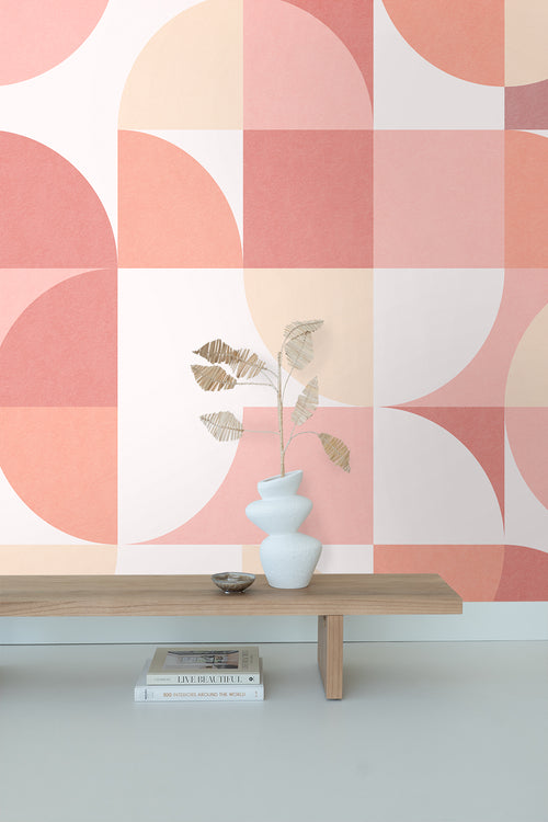 ESTAhome fotobehang cirkels in Bauhaus stijl roze tinten - 250 x 279 cm - 159365 - vtwonen shop